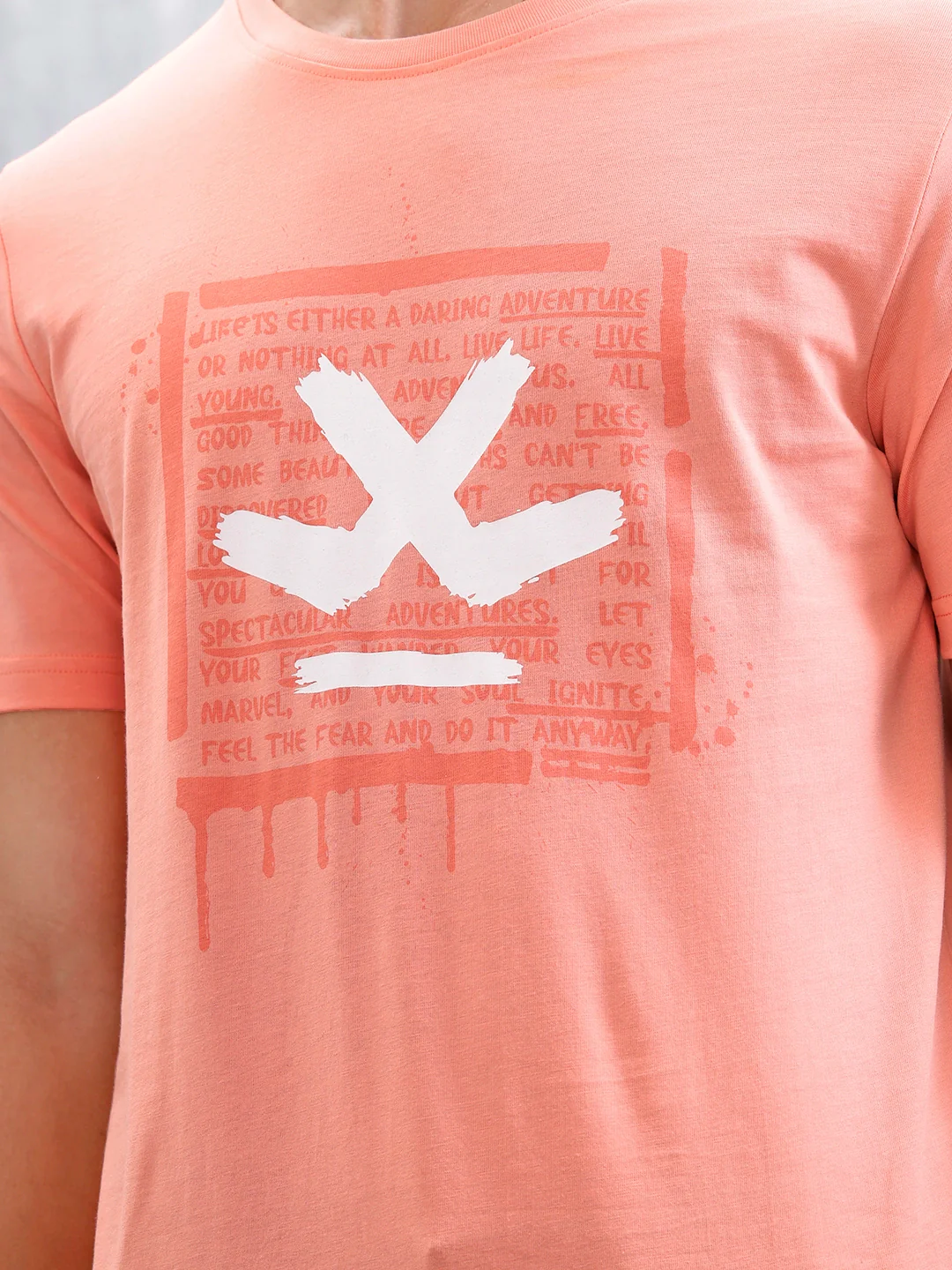 Casual Men Regular Fit Tee With Graphic | Peach - Image 5