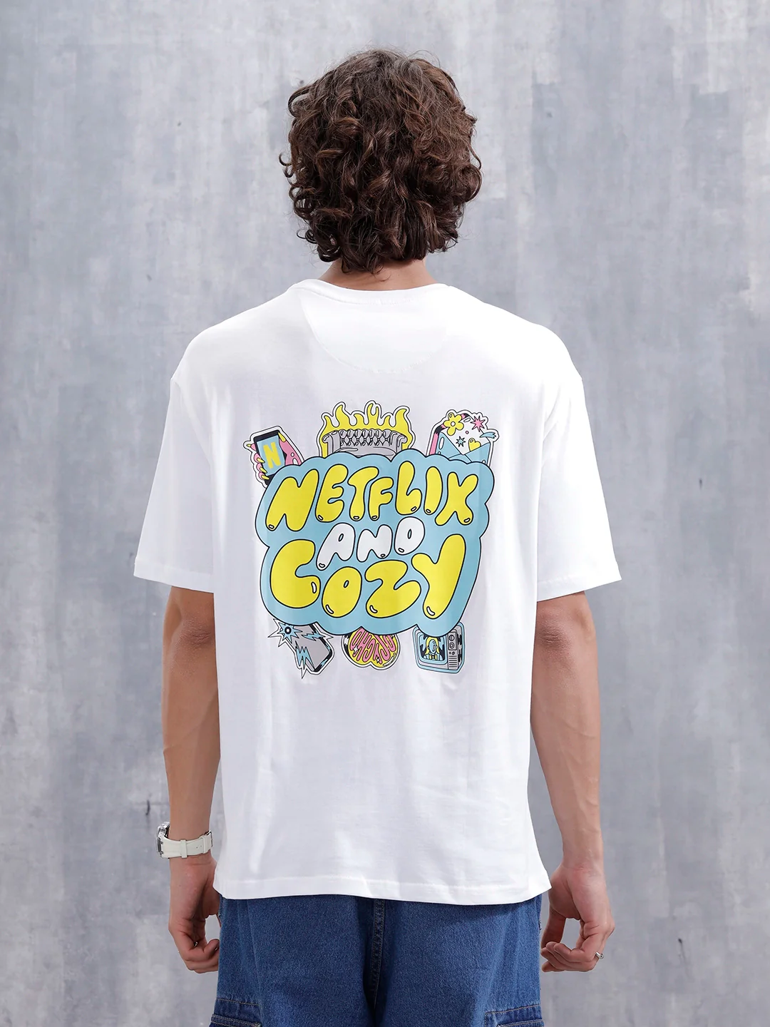 Casual Men’s Oversized T-Shirt Featuring Netflix | White - Image 3