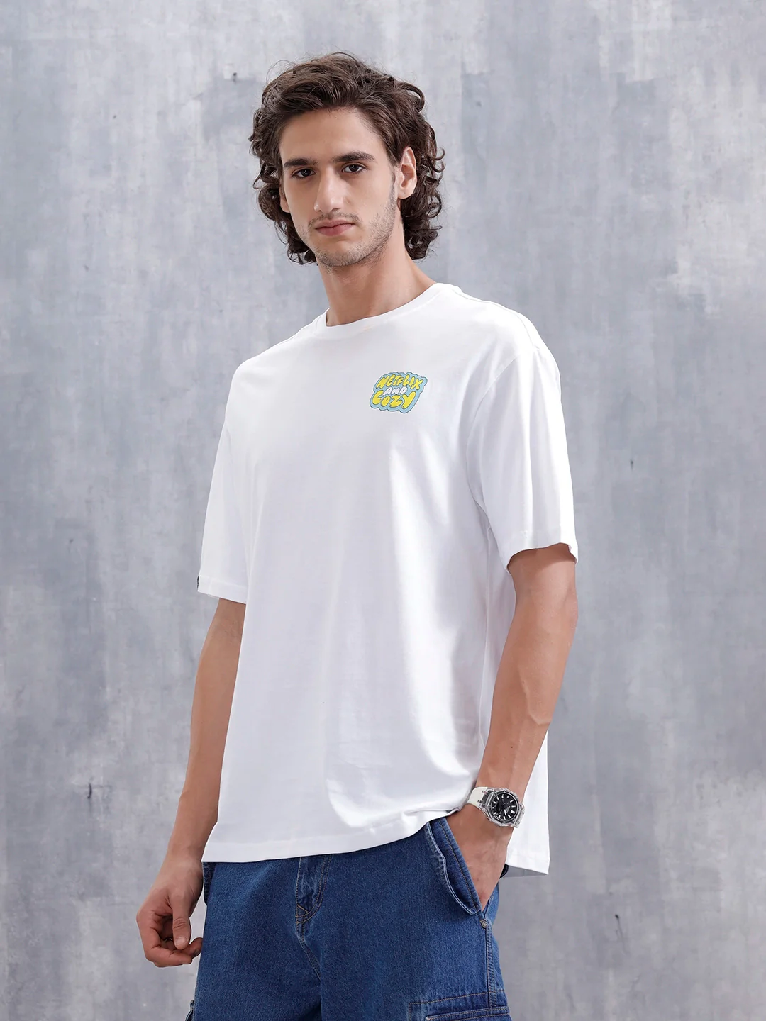Casual Men’s Oversized T-Shirt Featuring Netflix | White - Image 4