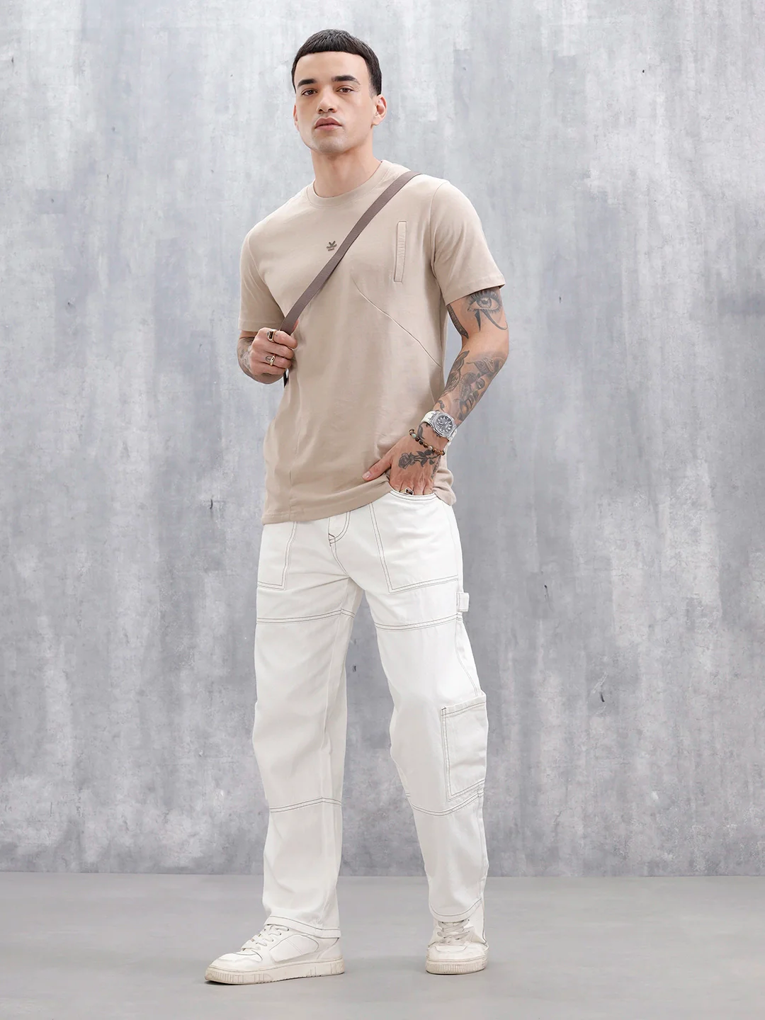 Casual Men's Tshirt With Cut&Sew Detail  | Khaki - Image 2