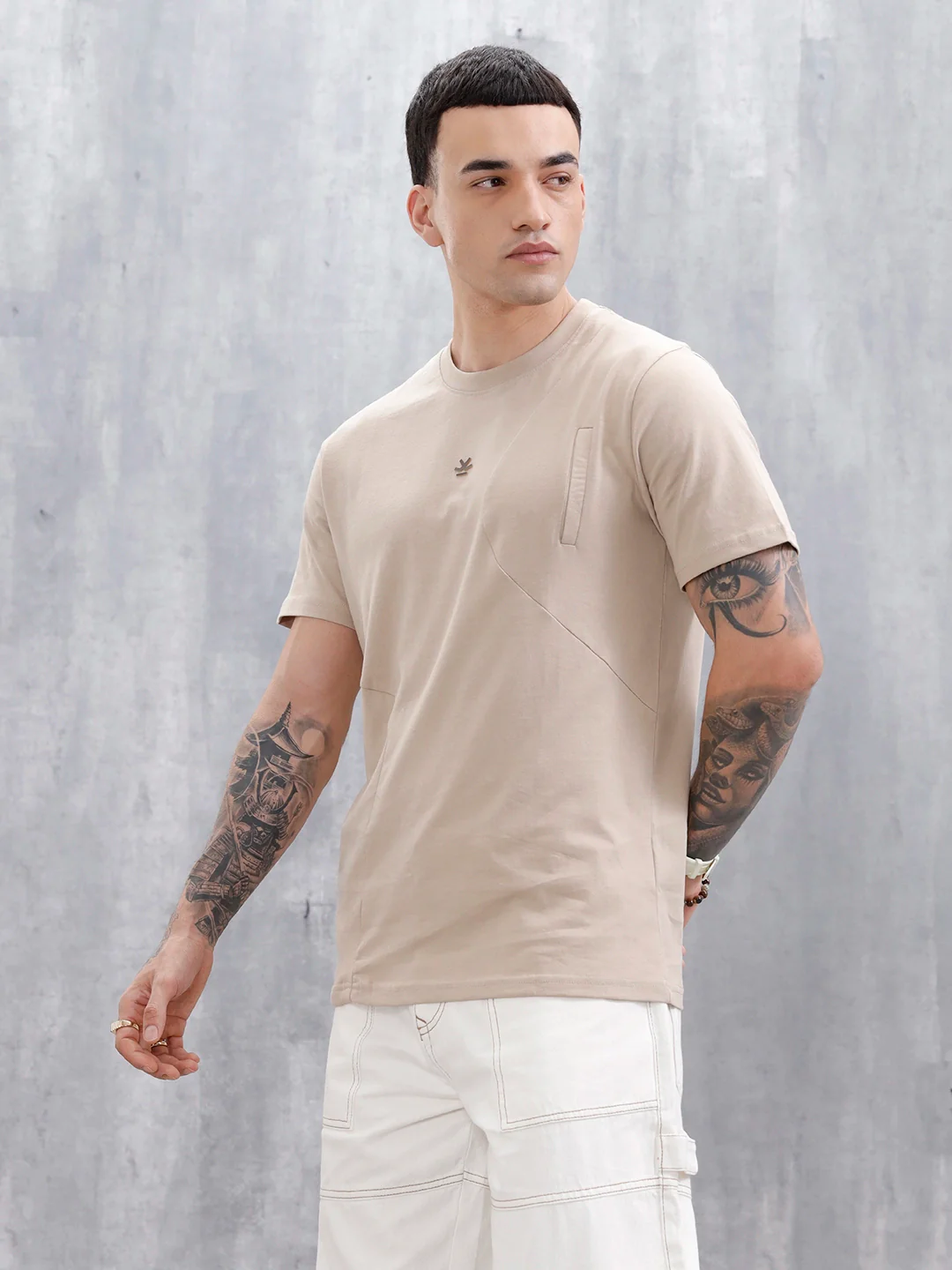 Casual Men's Tshirt With Cut&Sew Detail  | Khaki - Image 4