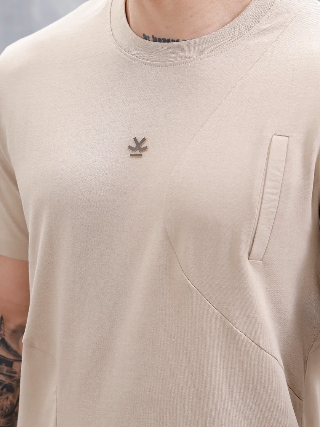 Casual Men's Tshirt With Cut&Sew Detail  | Khaki - Image 5
