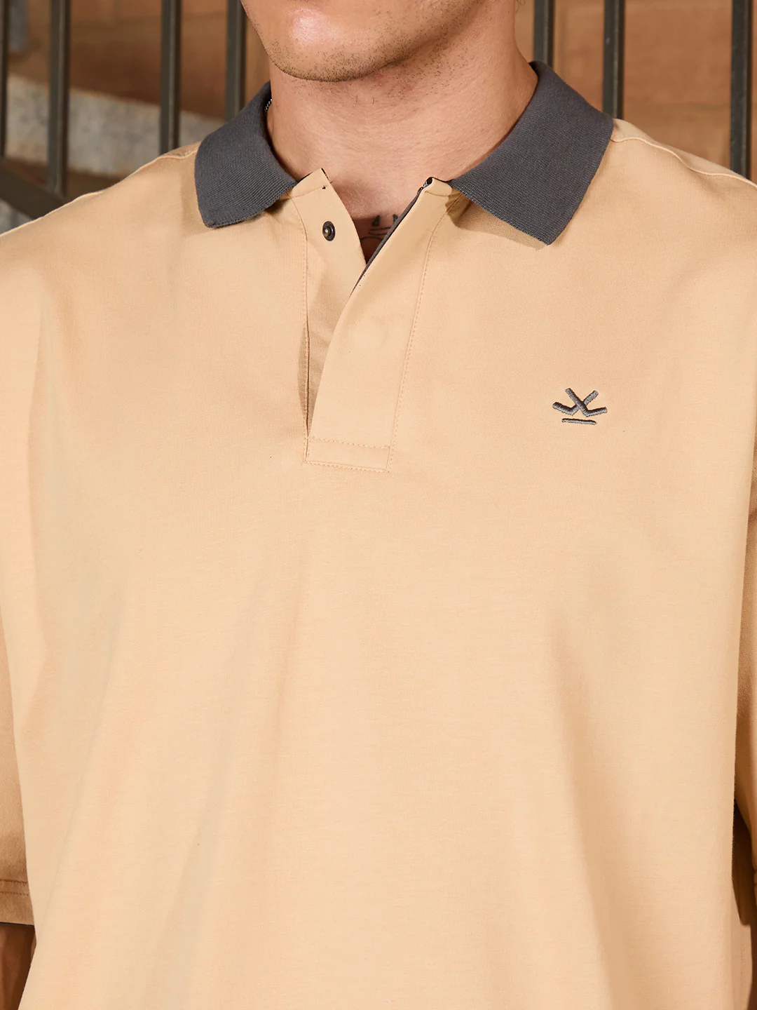 Casual Oversized Fit Polo T-Shirt | Beige - Image 5