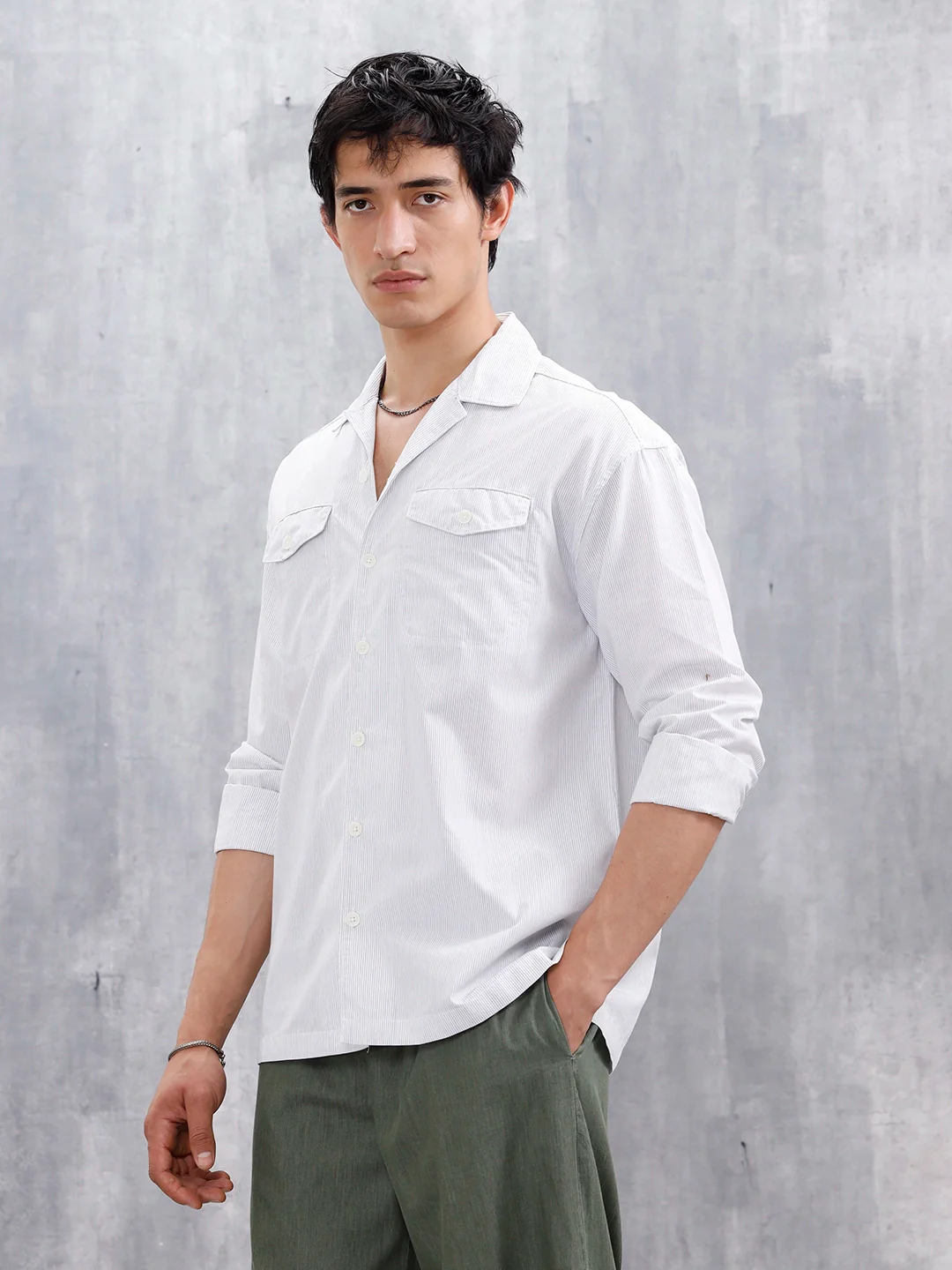 Casual Oversized Fit Striped Pattern Shirt | Off White - Image 4
