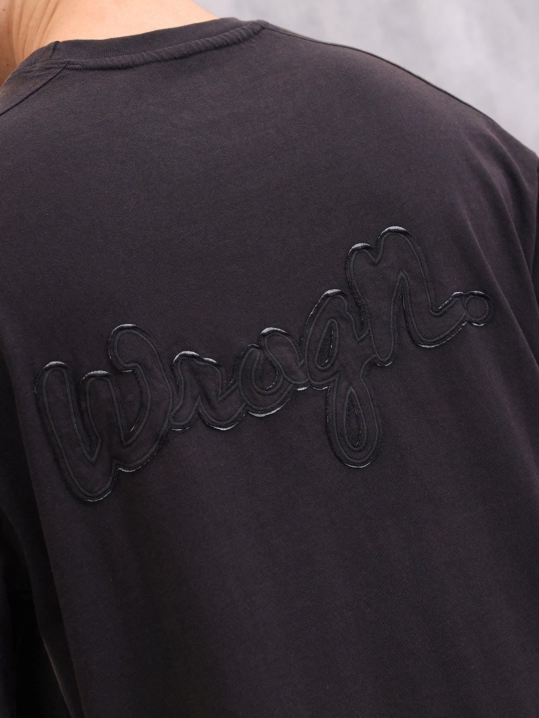 Casual Oversized Fit T-shirt With Tonal Embroidery At Back | Black - Image 5