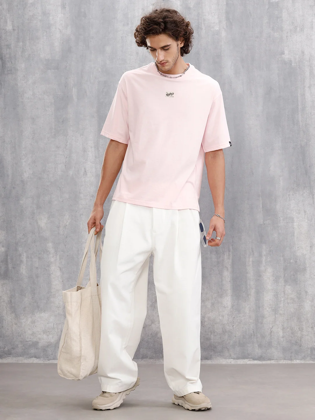 Casual Oversized Solid Tshirt With Branding |  Pink - Image 2
