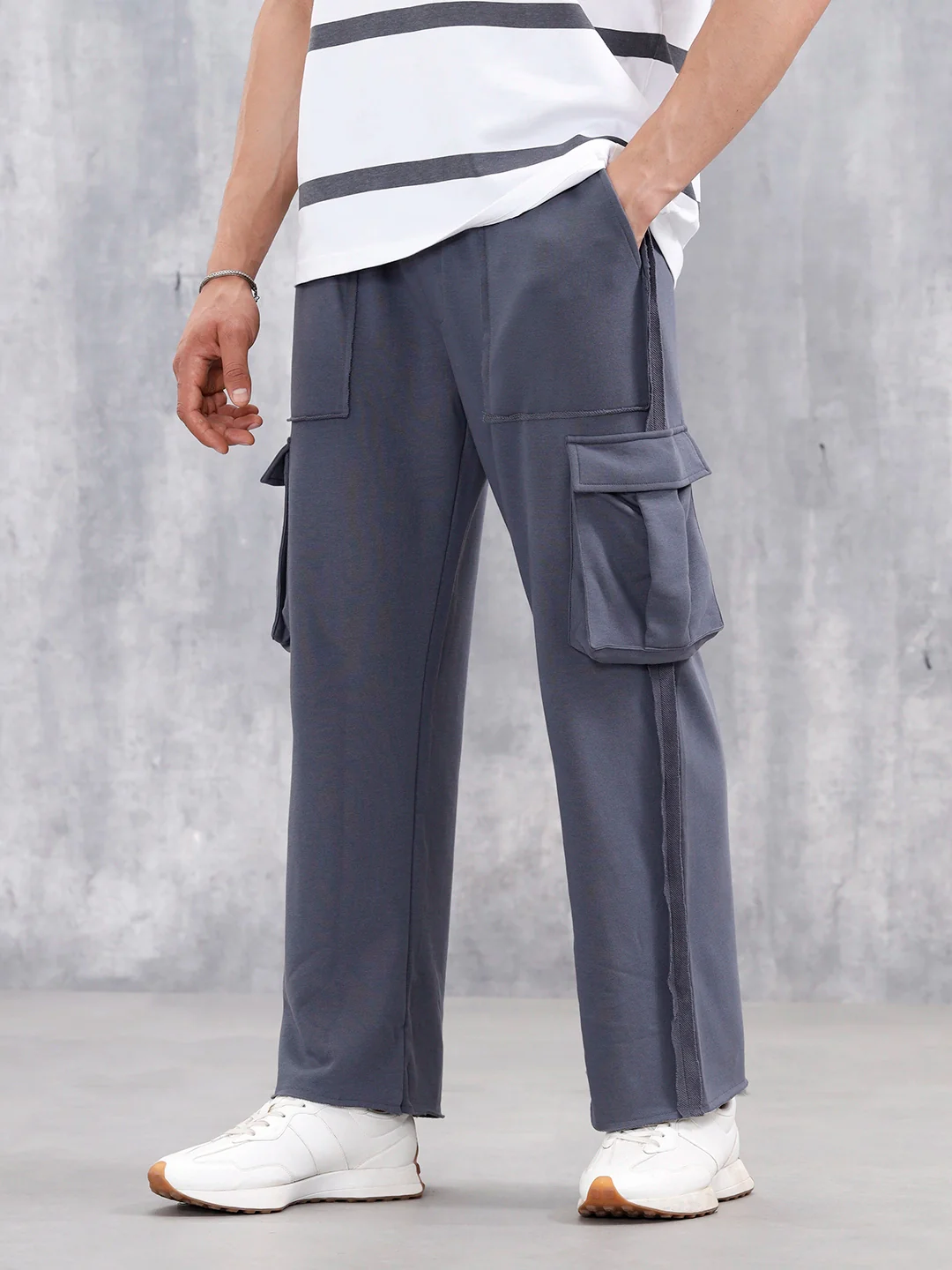 Casual Raw Edged Cargo Pants For Men | Dark Grey - Image 4