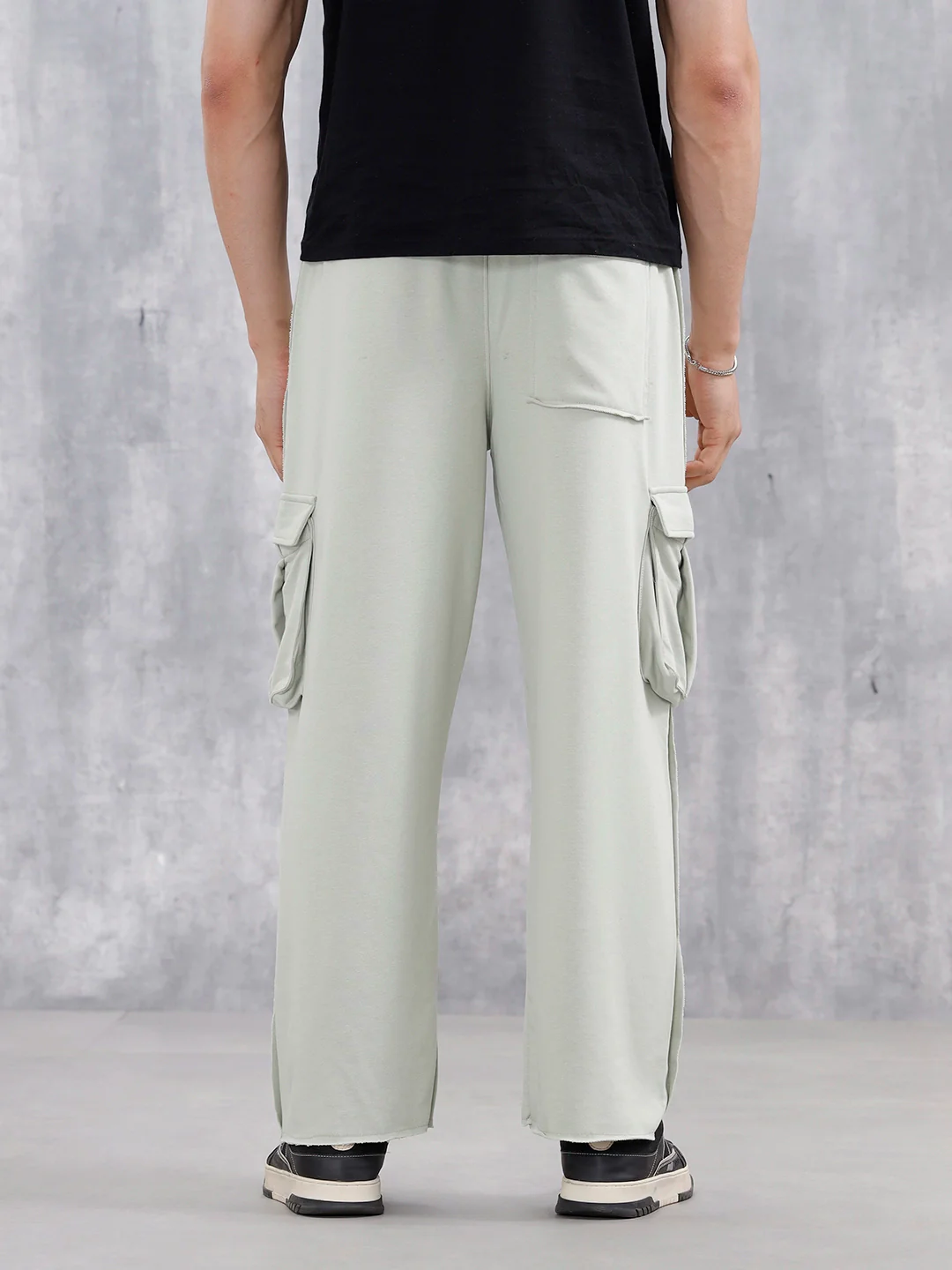Casual Raw Edged Cargo Pants For Men | Light Green - Image 3
