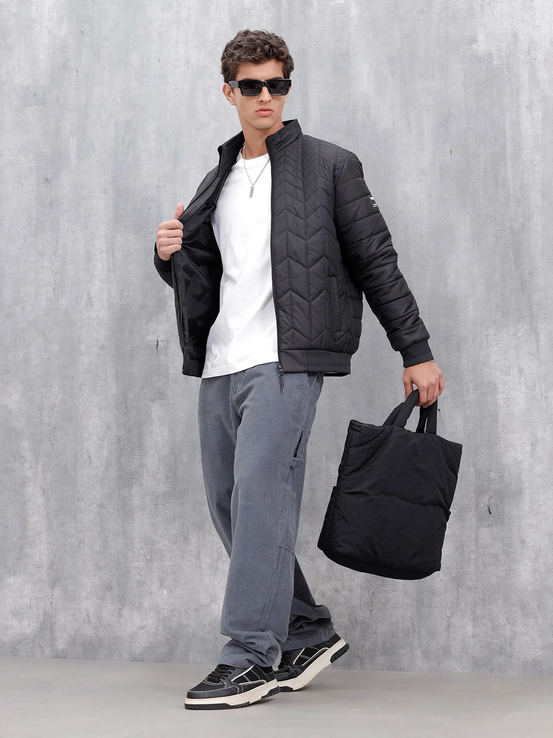 Casual Regular Fit Stand Collar Puffer Jacket | Black - Image 2