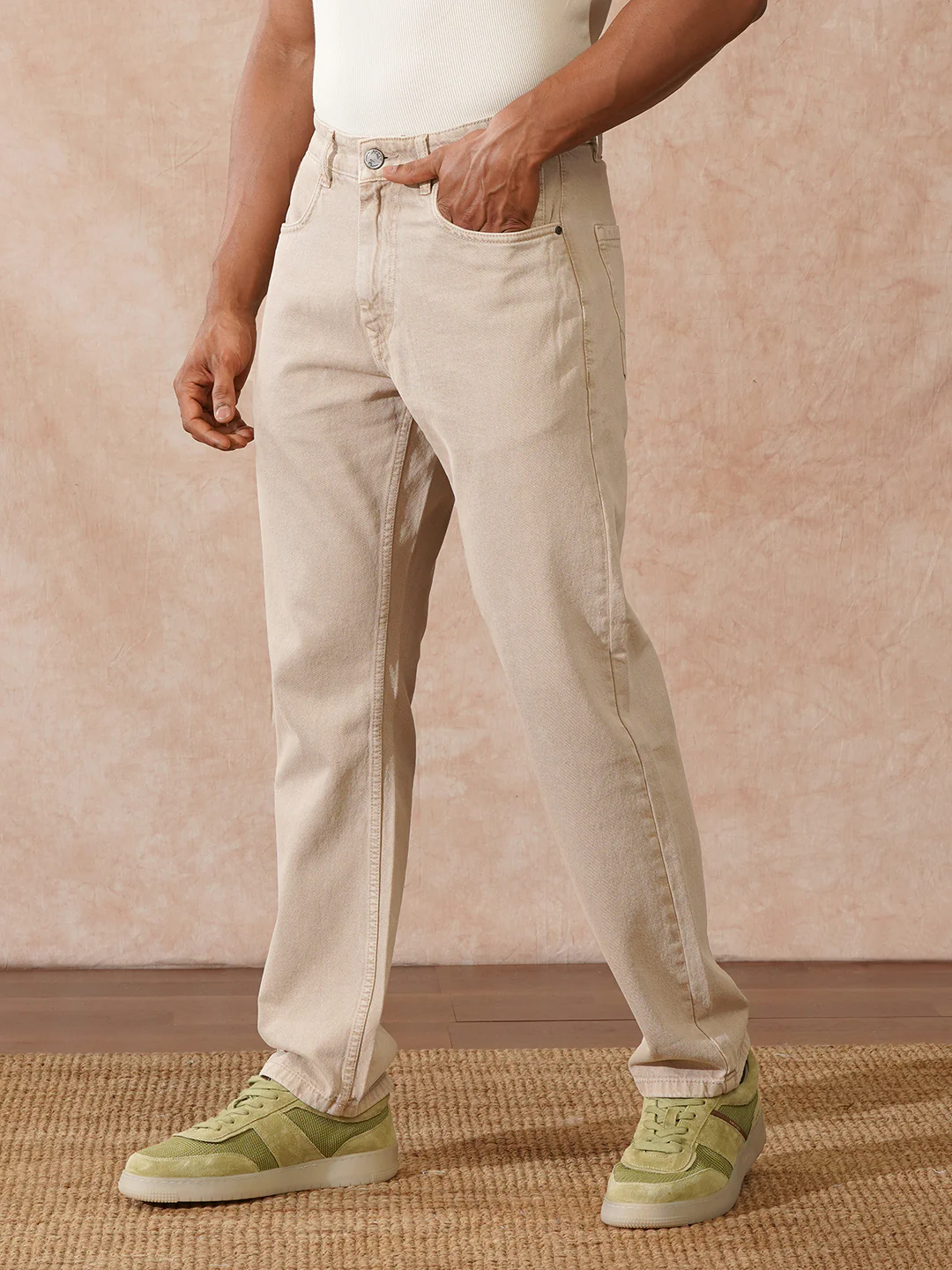 Casual Relaxed Fit Jeans | Beige - Image 4