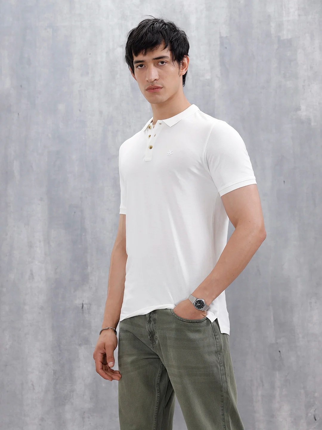 Casual Slim Fit Solid Polo T-Shirt | White - Image 4