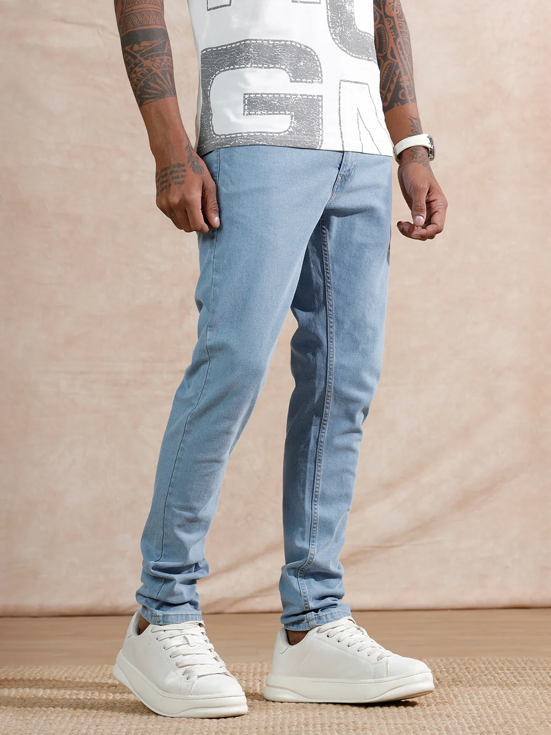 Casual Slim Tapered Jeans | Light Blue - Image 4