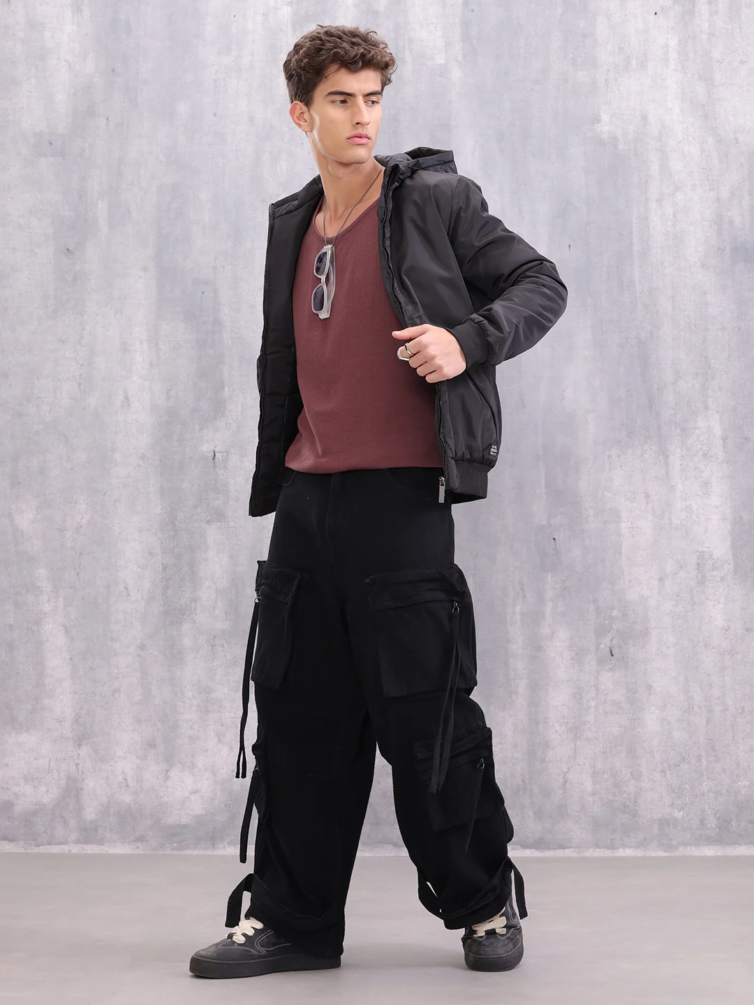 Casual Street Look Black Hooded Bomber Jacket For Men | Black - Image 2