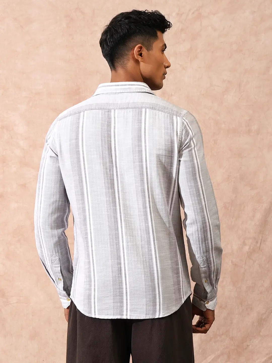 Casual Striped Herringbone Shirt | Grey - Image 3