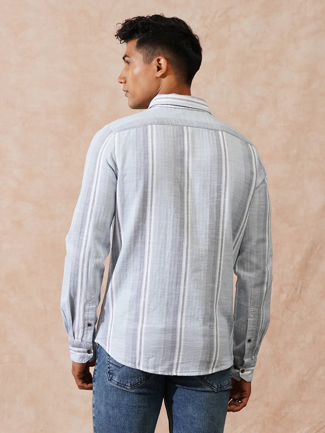 Casual Striped Herringbone Shirt | Light Blue - Image 3
