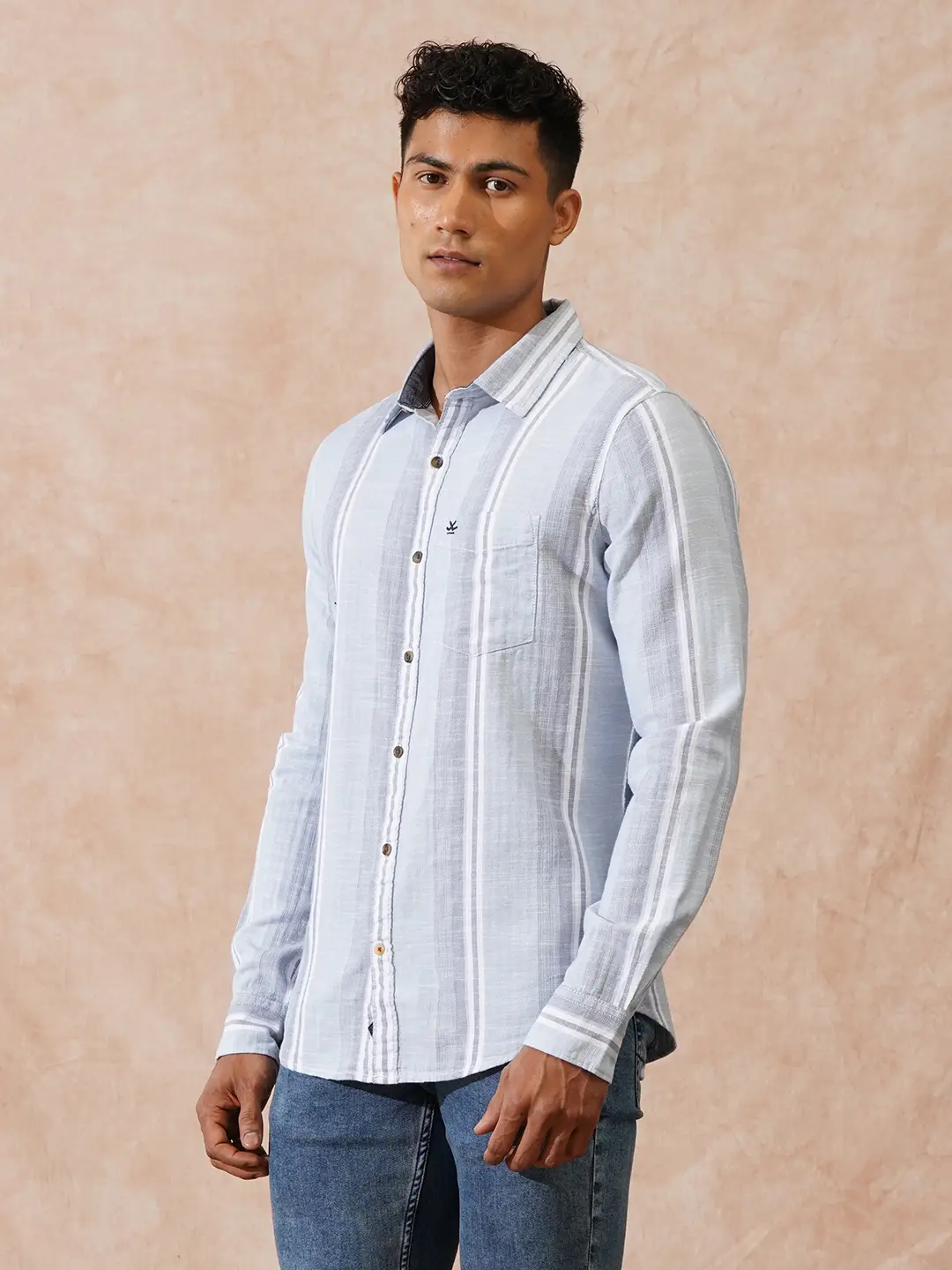 Casual Striped Herringbone Shirt | Light Blue - Image 4