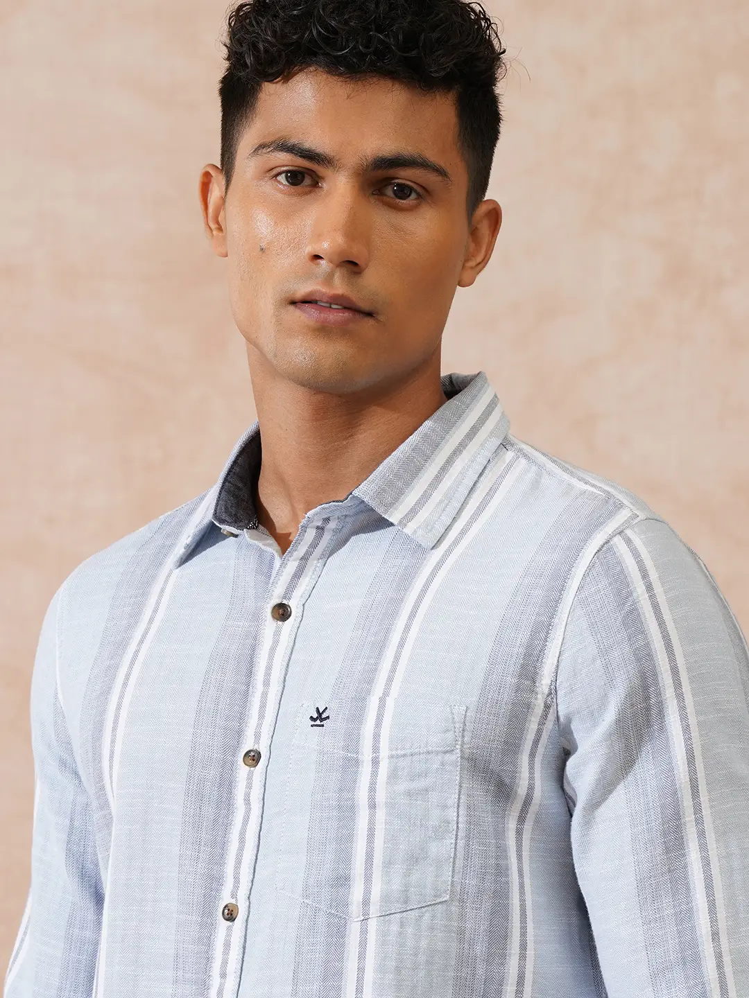 Casual Striped Herringbone Shirt | Light Blue - Image 5
