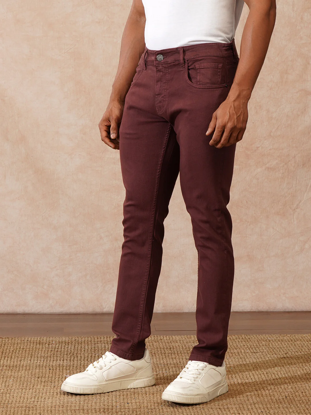 Casual Tapered Fit Jeans | Maroon - Image 4