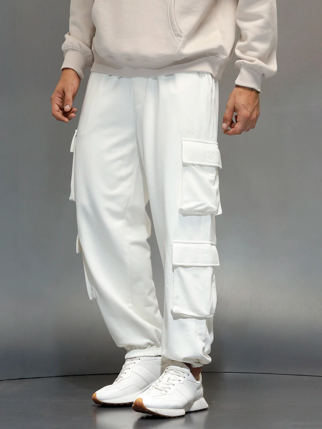 Casual Utility Pocket Joggers for Men | Off White - Image 4
