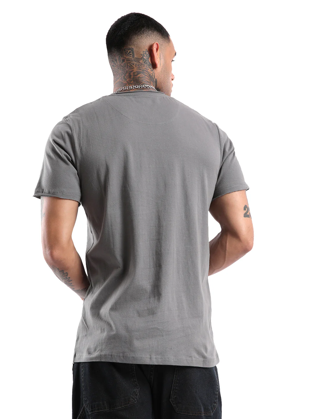 Charcoal Grey Chest Printed T-Shirt - Image 3
