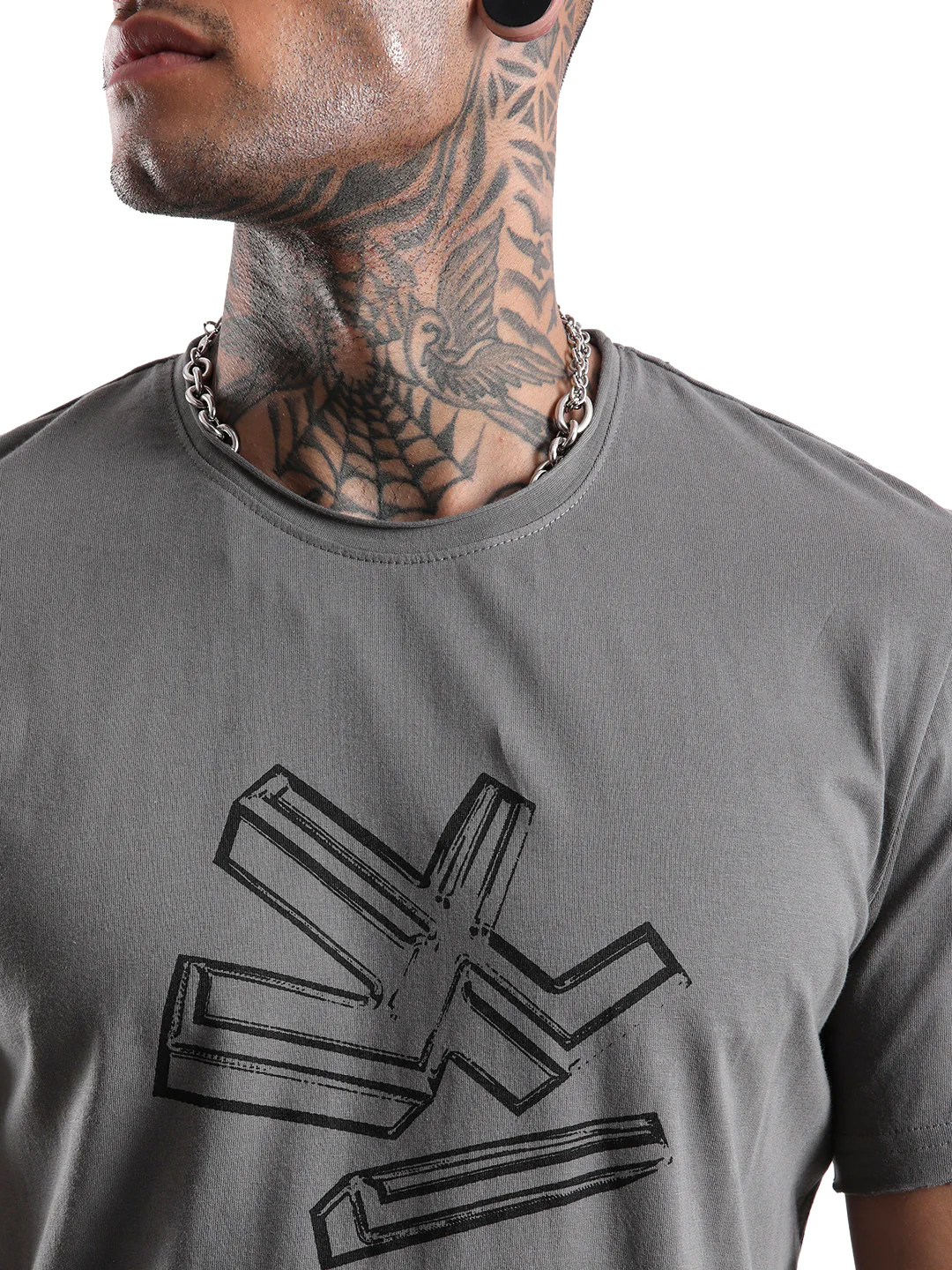 Charcoal Grey Chest Printed T-Shirt - Image 5