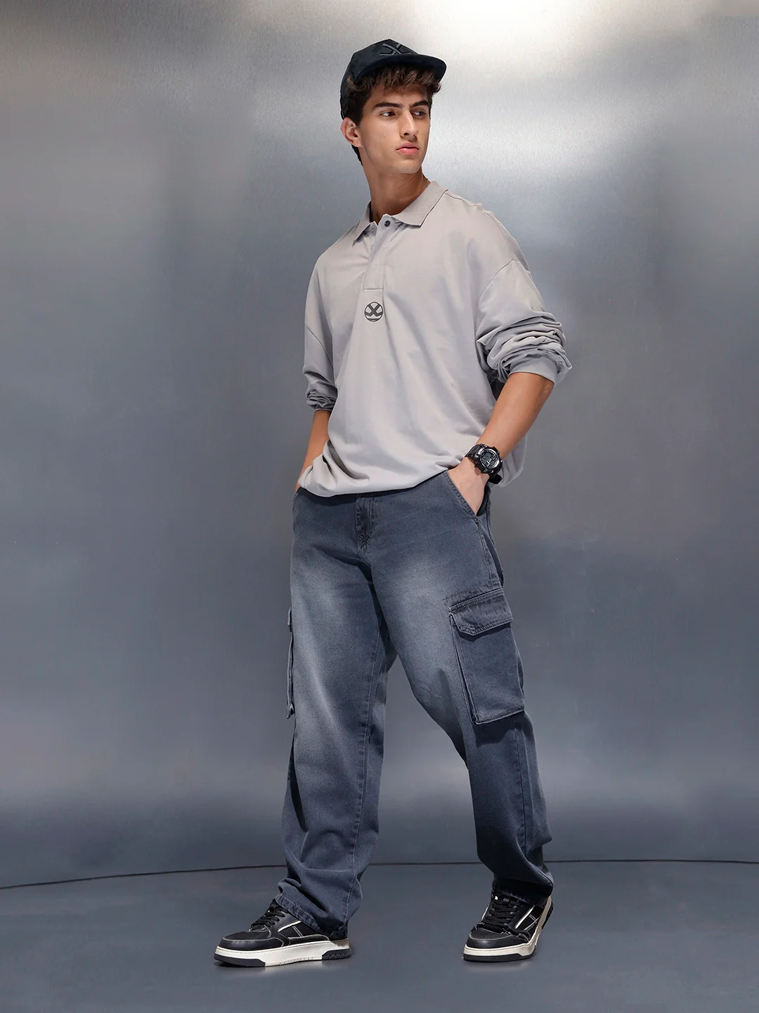 Charcoal loose Fit Cargo Denim | Grey - Image 2