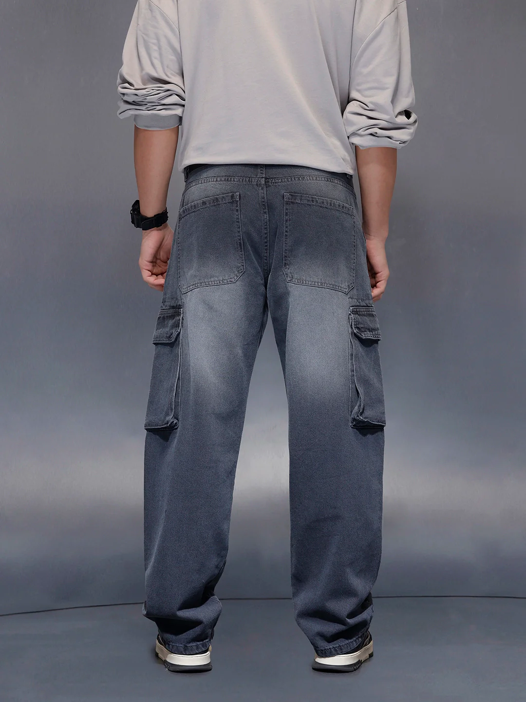 Charcoal loose Fit Cargo Denim | Grey - Image 3
