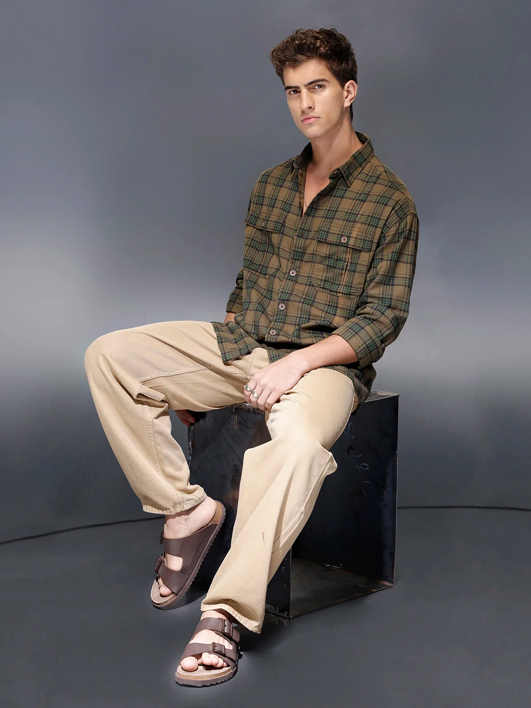 Check flannel Oversize shirt | Olive - Image 2
