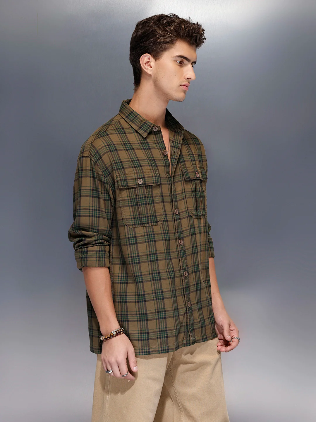 Check flannel Oversize shirt | Olive - Image 4