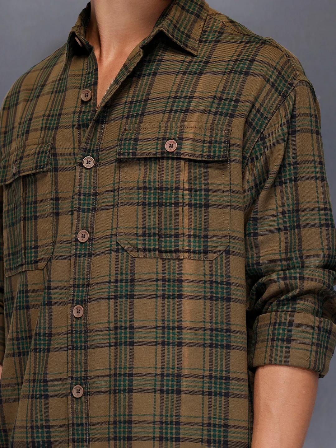 Check flannel Oversize shirt | Olive - Image 5