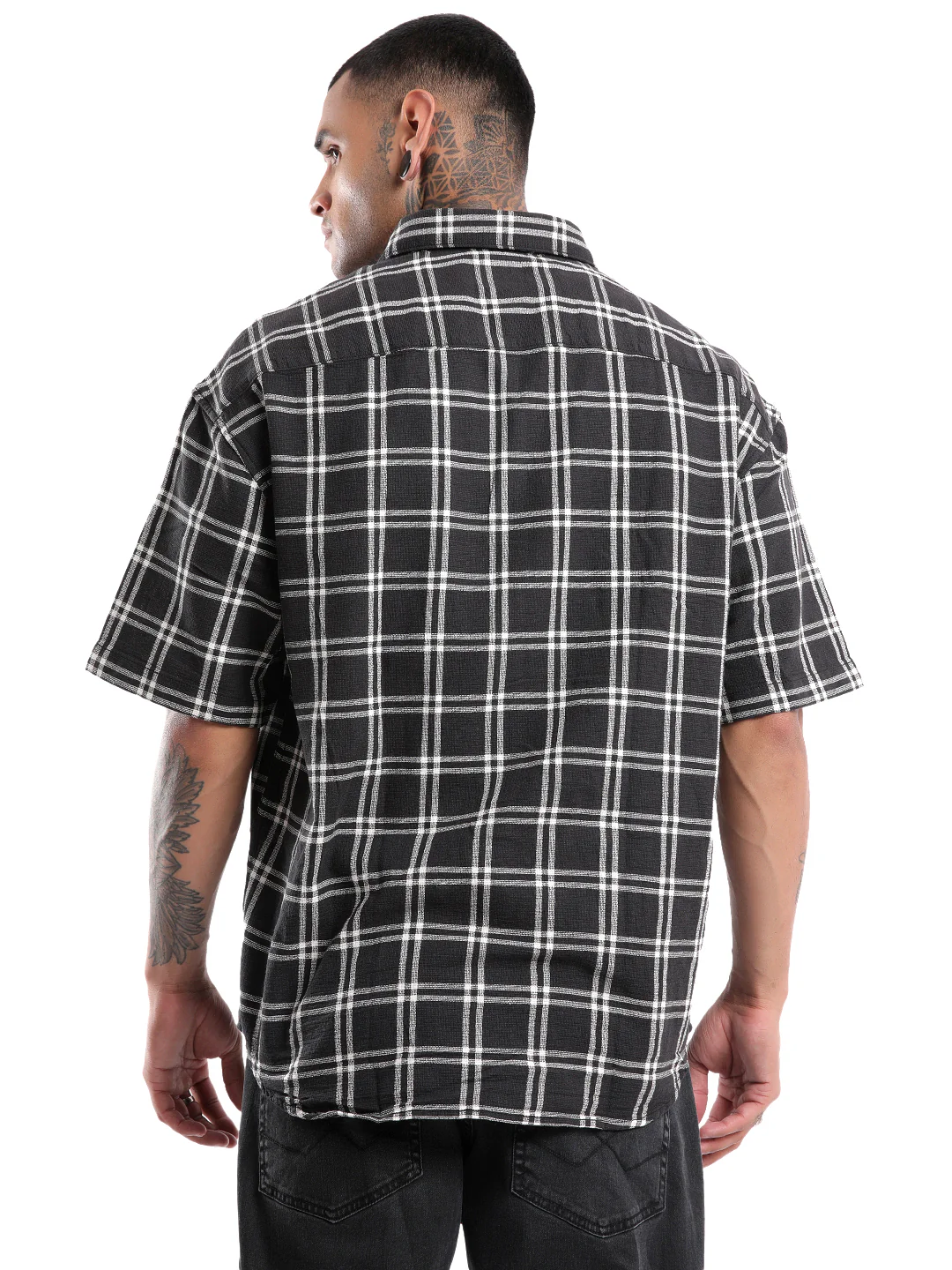 Checked Black Oversized Shirt - Image 3