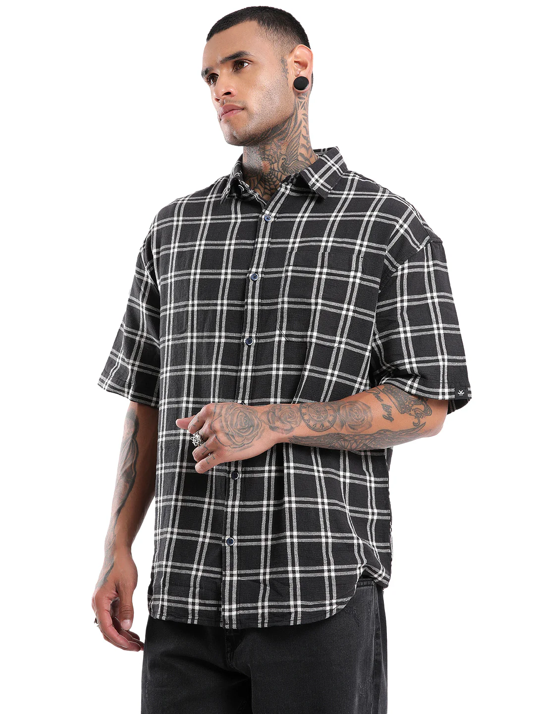 Checked Black Oversized Shirt - Image 4