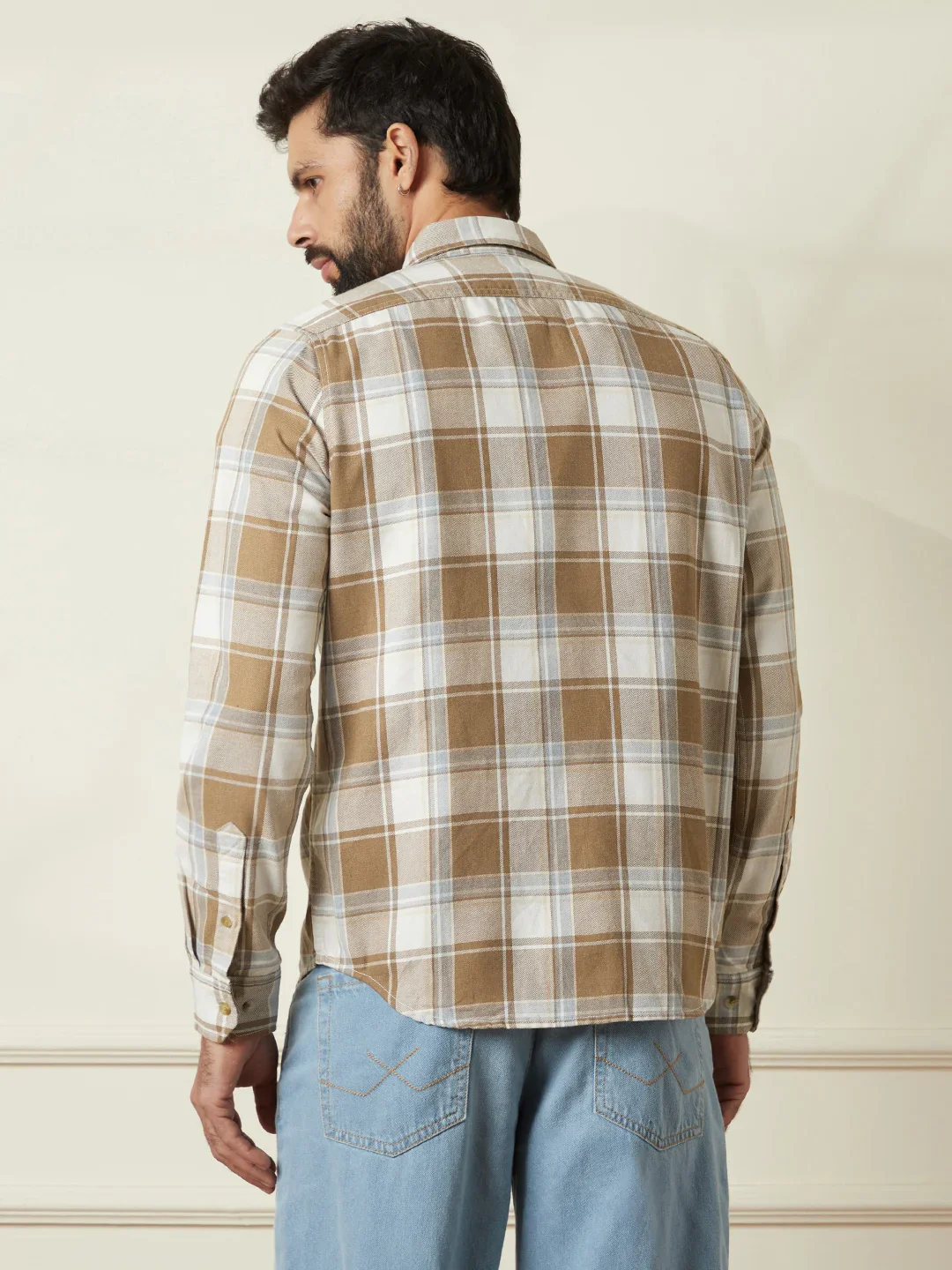 Tonal Checked Slim Fit Shirt | Brown - Image 3