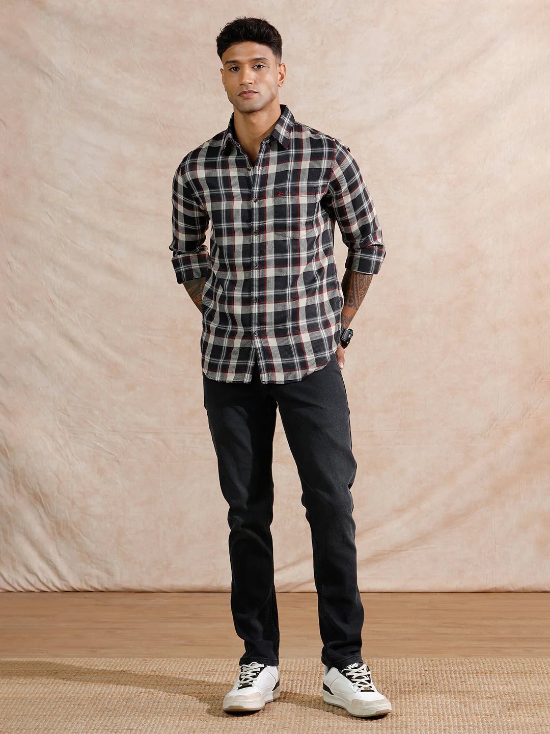 Checked Dobby Regular Fit Shirt  | Navy Blue - Image 2