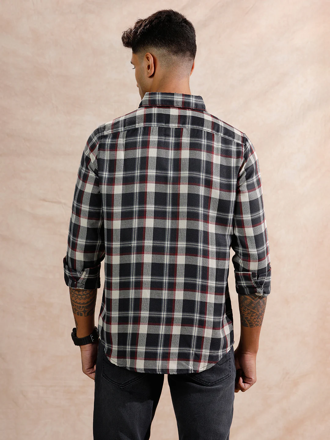 Checked Dobby Regular Fit Shirt  | Navy Blue - Image 3