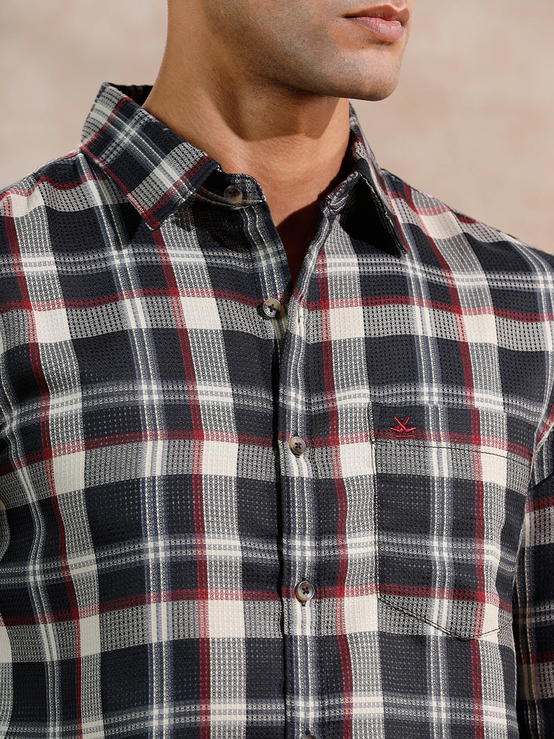 Checked Dobby Regular Fit Shirt  | Navy Blue - Image 5