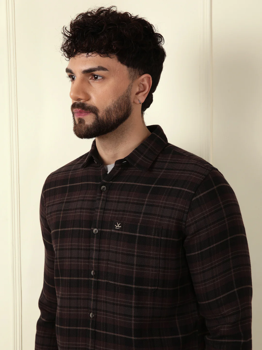 Textured Tonal Check Shirt | Brown - Image 5