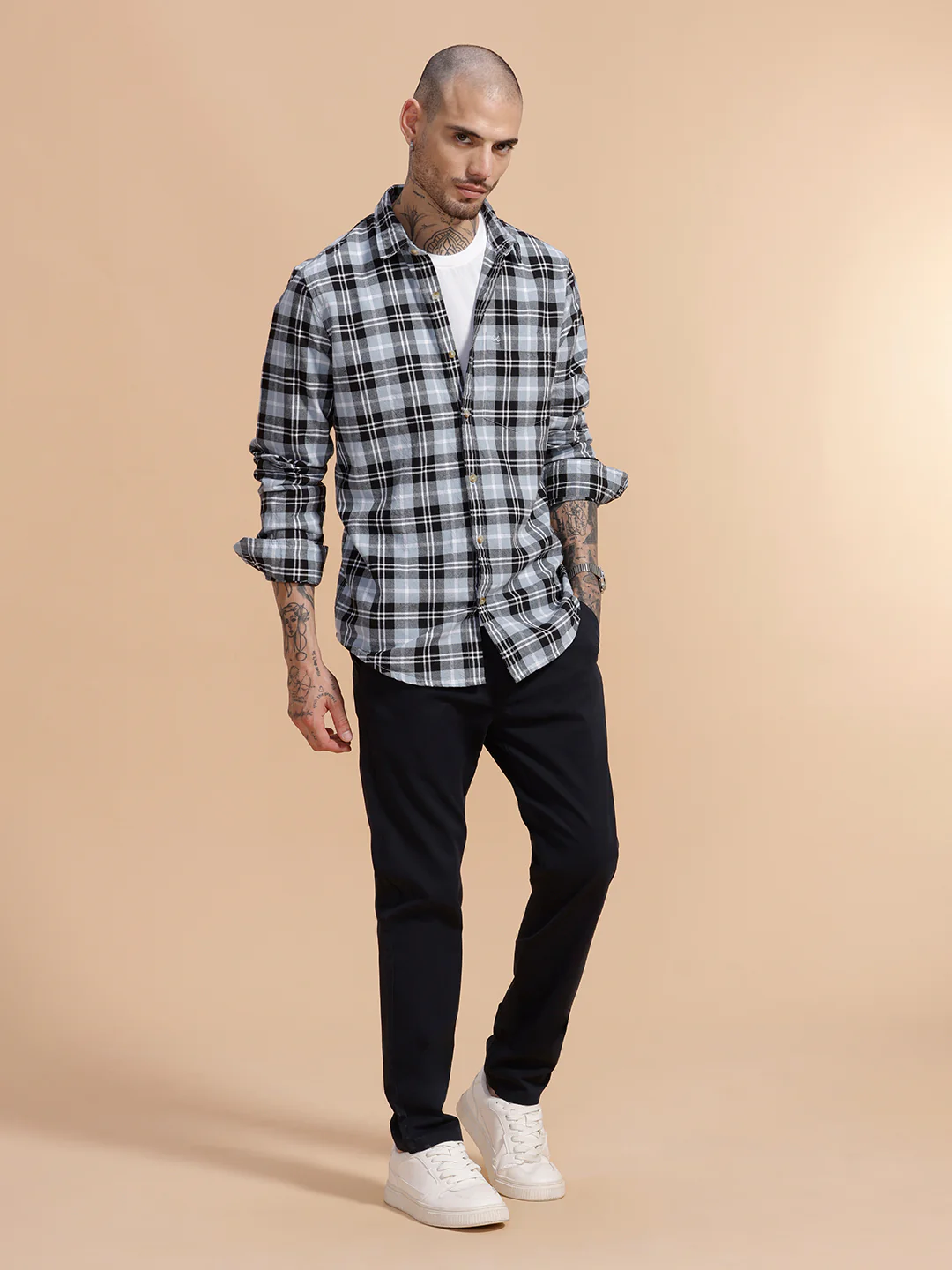 Checked Full Sleeve Cotton Shirt | Light Blue - Image 2