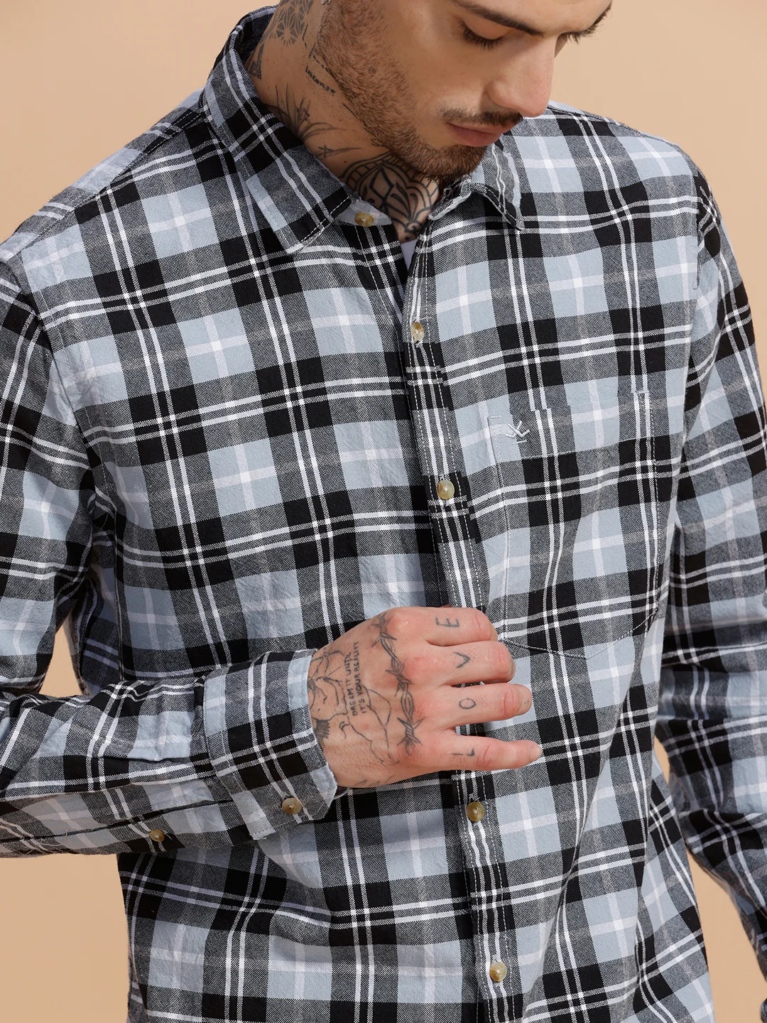 Checked Full Sleeve Cotton Shirt | Light Blue - Image 5