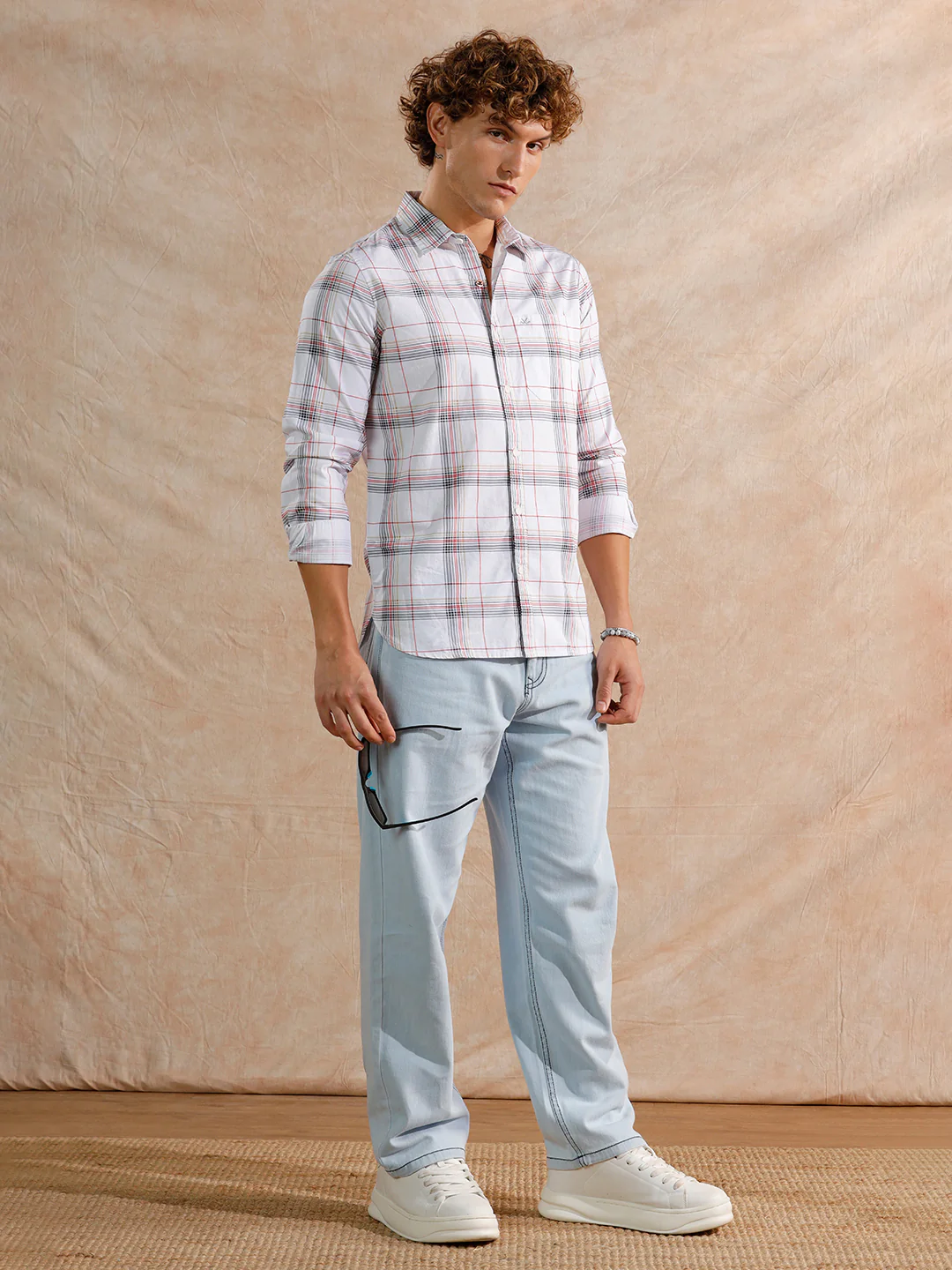 Printed Notebook Checked  Shirt | White - Image 2