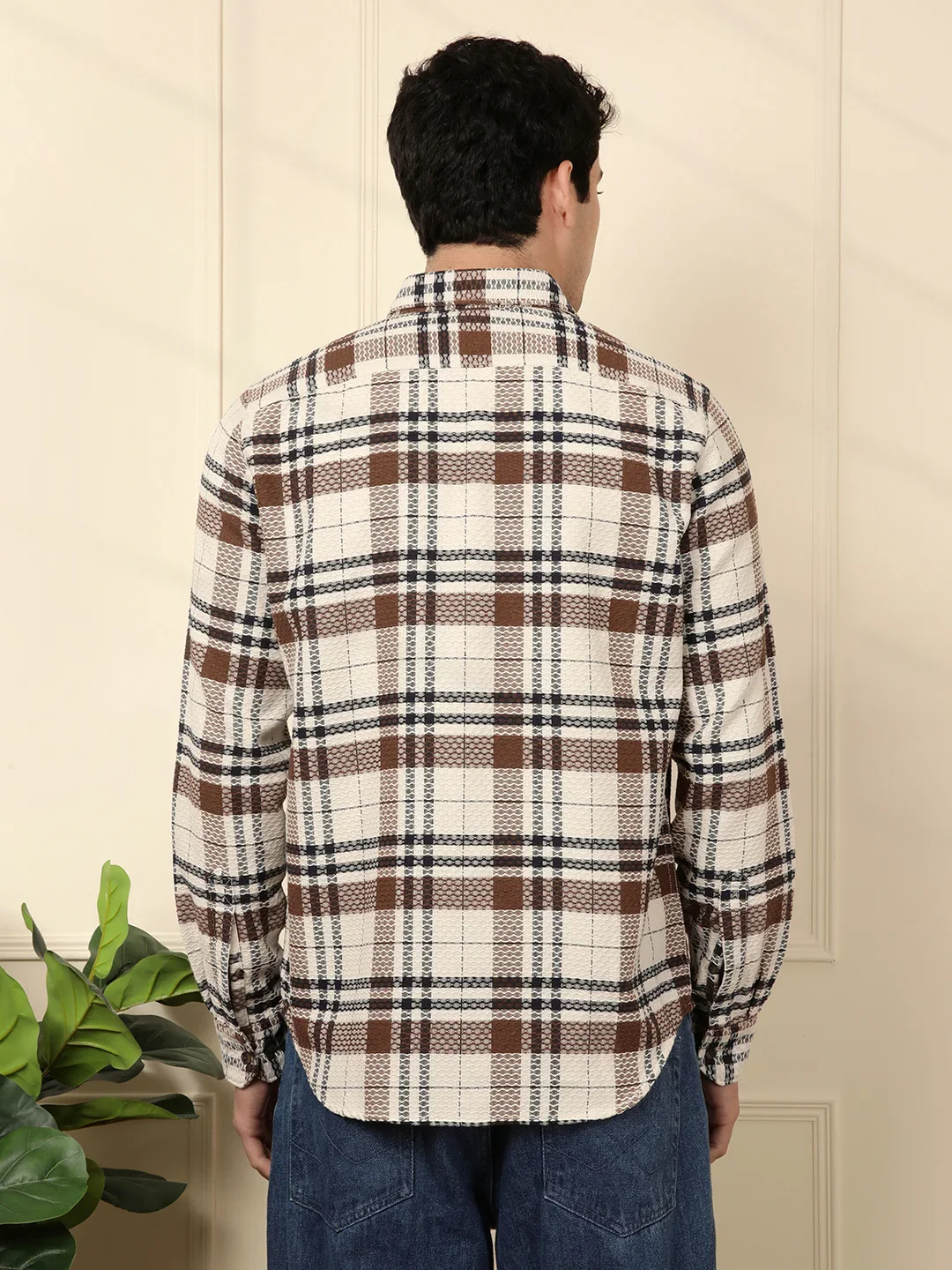 Checked Dobby Pattern Shirt | Brown - Image 3