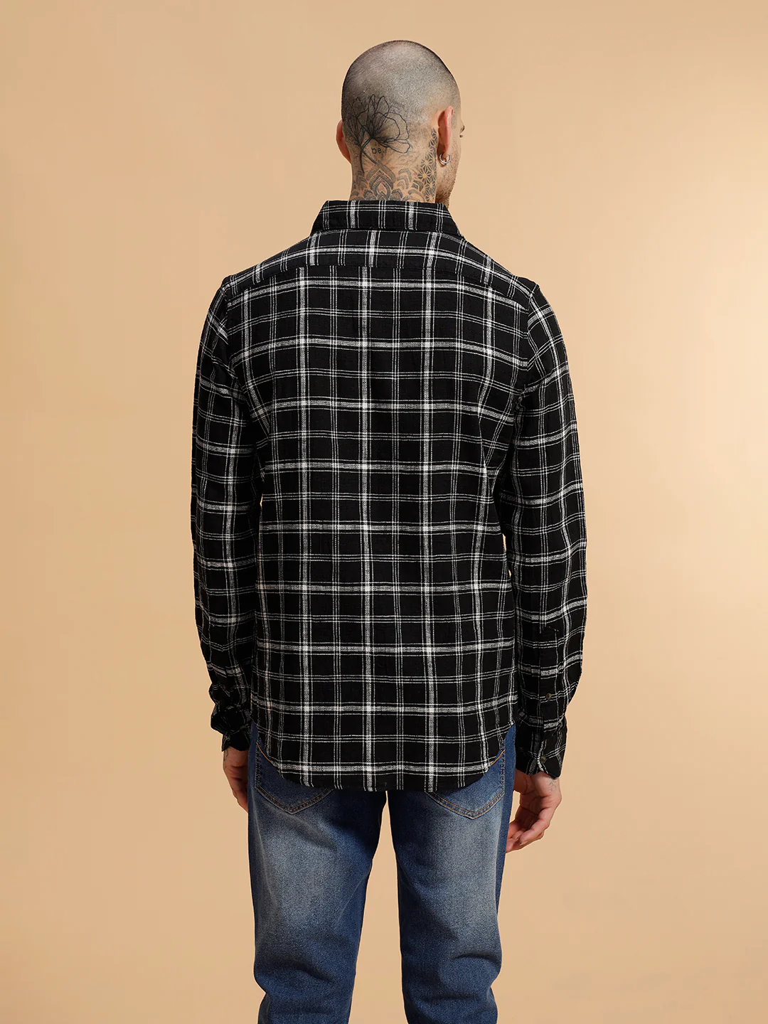 Checked Slub Texture Shirt | Black - Image 3