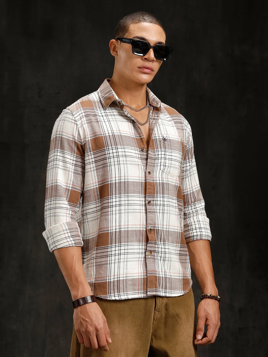 Checkered Cotton Slub Shirt | Brown - Image 4