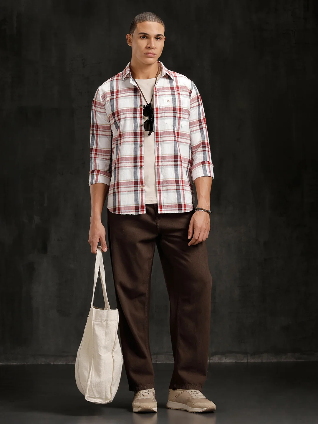 Checkered Cotton Slub Shirt | White - Image 2