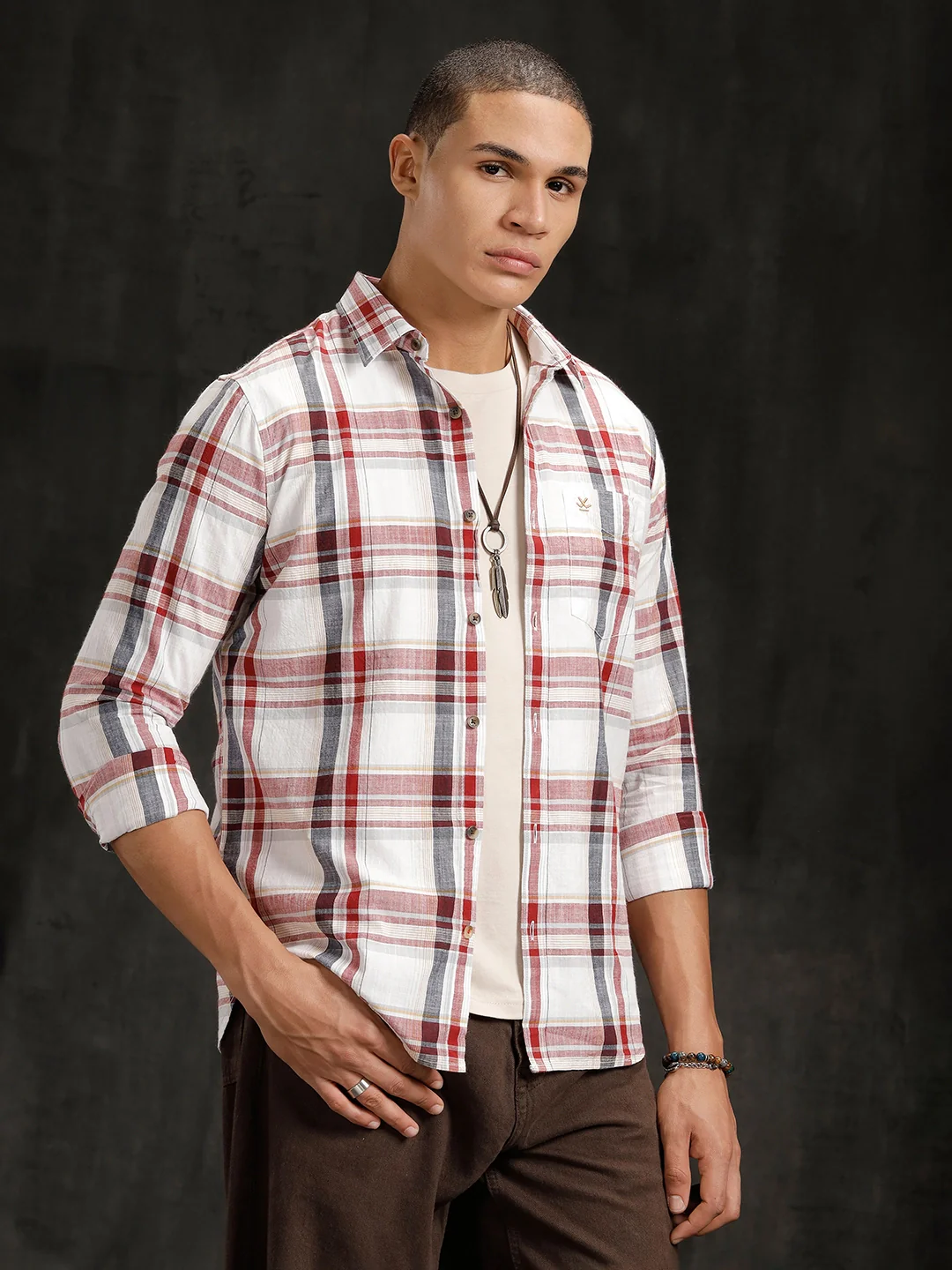 Checkered Cotton Slub Shirt | White - Image 4
