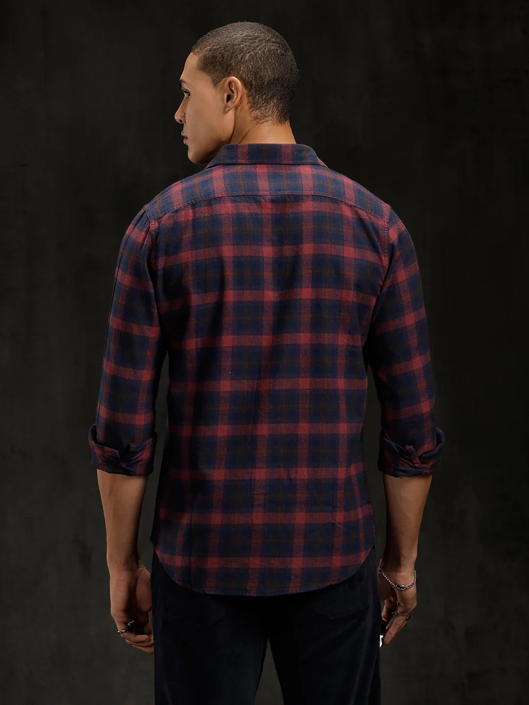 Checkered Cotton Twill Shirt | Maroon - Image 3