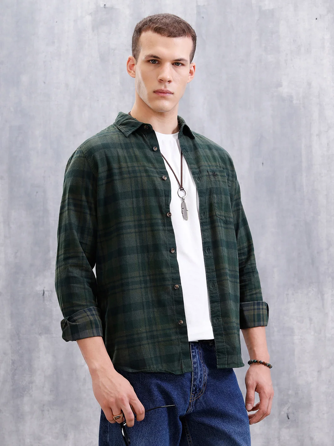 Checkered Full Sleeve Regular Fit Shirt | Green - Image 4