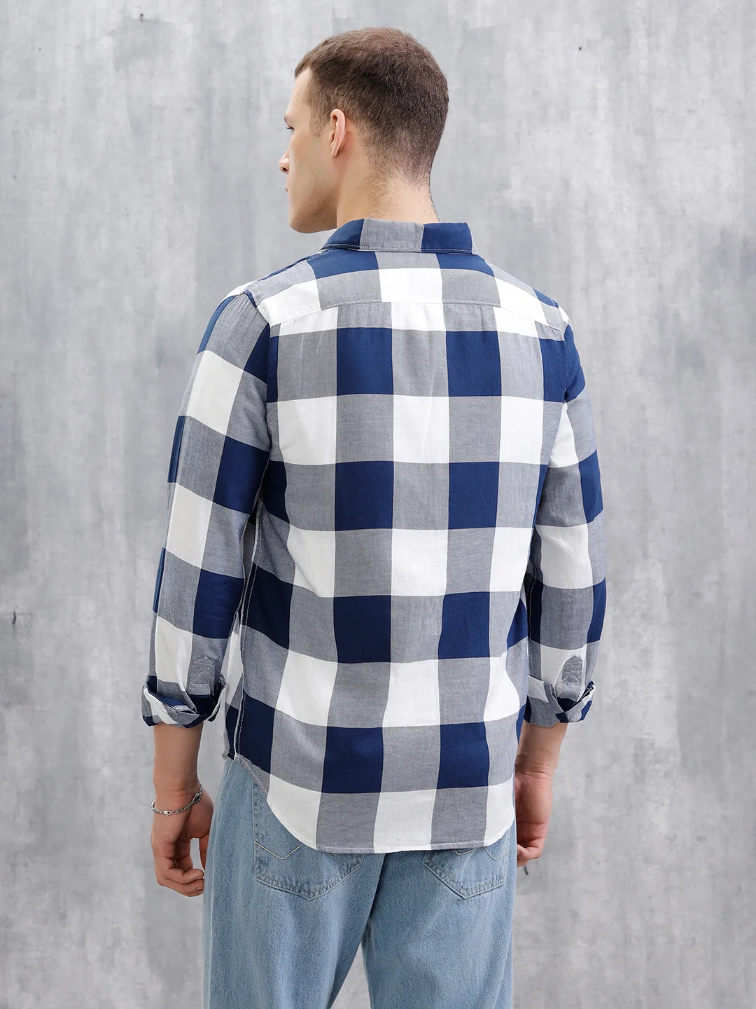 Checkered Full Sleeve Regular Fit Shirt  | Navy Blue - Image 3