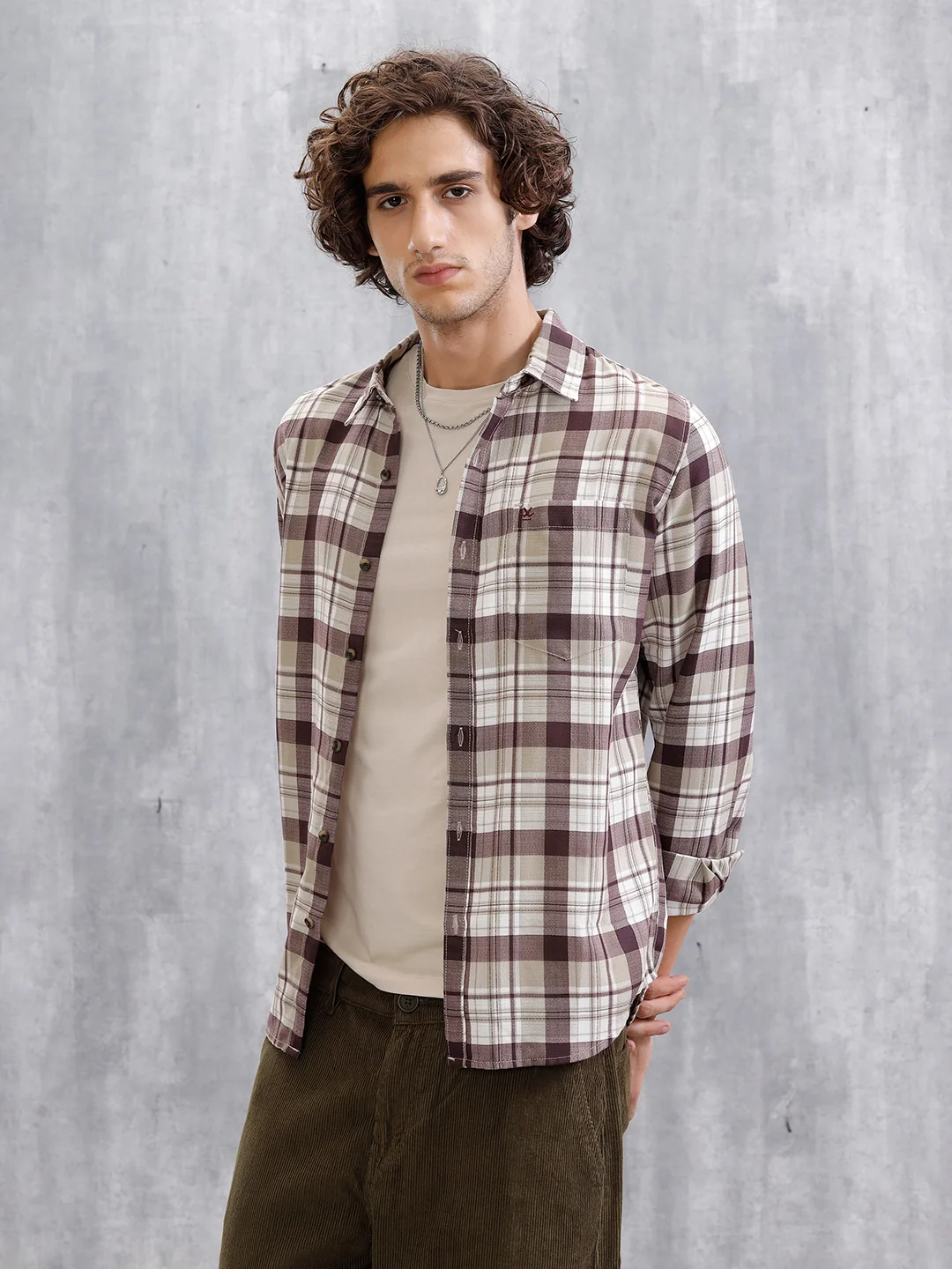 Checkered Full Sleeve Shirt | Brown - Image 4