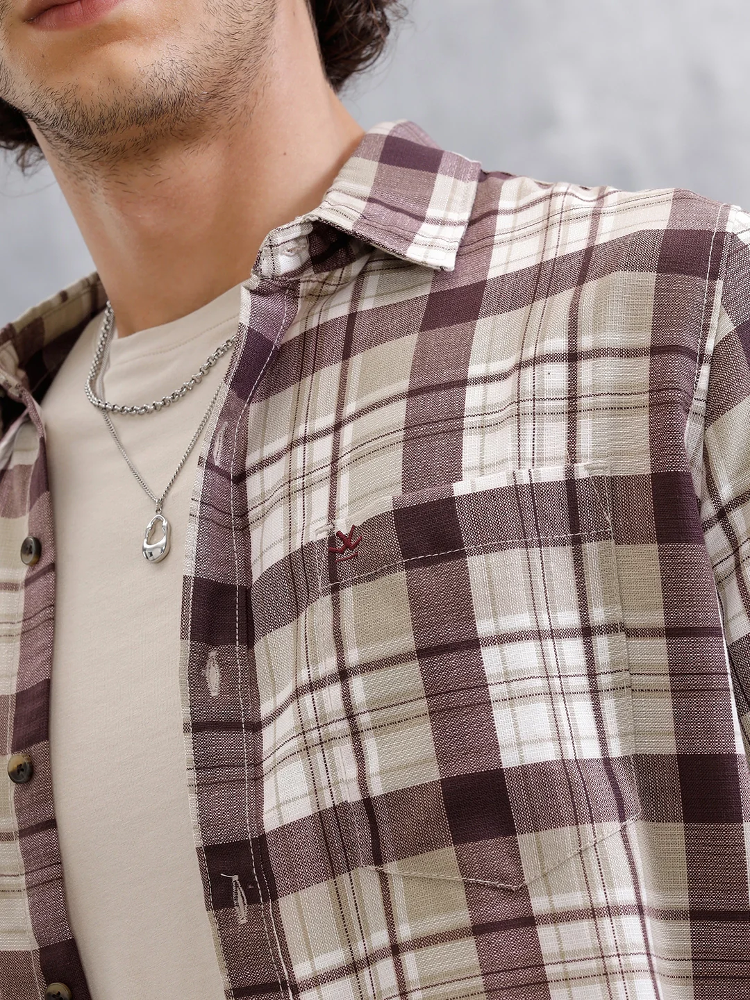 Checkered Full Sleeve Shirt | Brown - Image 5